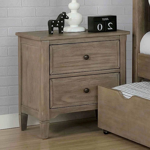 Wire-Brushed Warm Gray 1Pc Nightstand Bedside Table Round Pull Knobs
