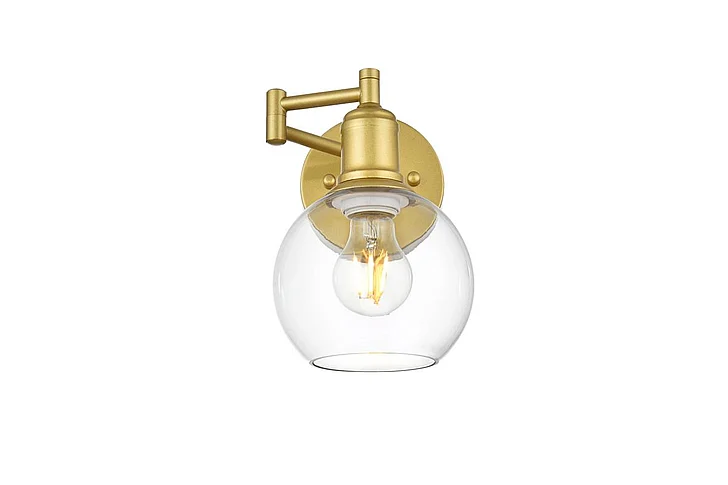 Elegant Davian 1 Light Brass and Clear Swing Arm Wall Sconce LD7327W6BRA CLOSEOUT
