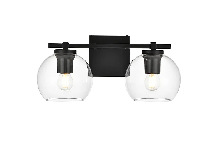 Elegant Juelz 2 Light Black and Clear Bath Sconce LD7311W15BLK CLOSEOUT