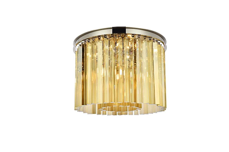 Elegant Sydney 6 Light Polished Nickel Flush Mount Golden Teak (Smoky) Royal Cut Crystal 1208F20PN-GT/RC