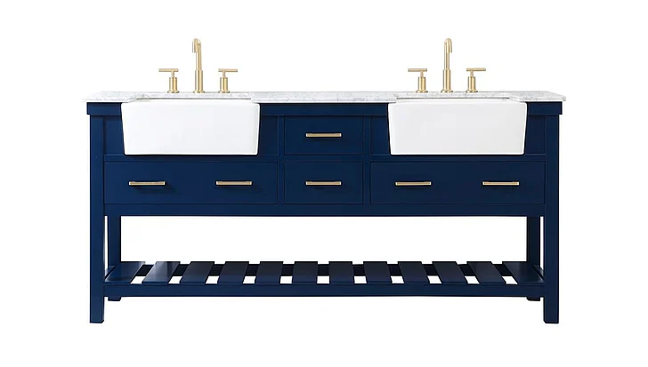 Elegant 72 In. Double Bathroom Vanity in Blue VF60172DBL