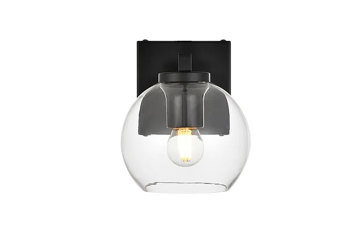 Elegant Juelz 1 Light Black and Clear Bath Sconce LD7311W6BLK CLOSEOUT