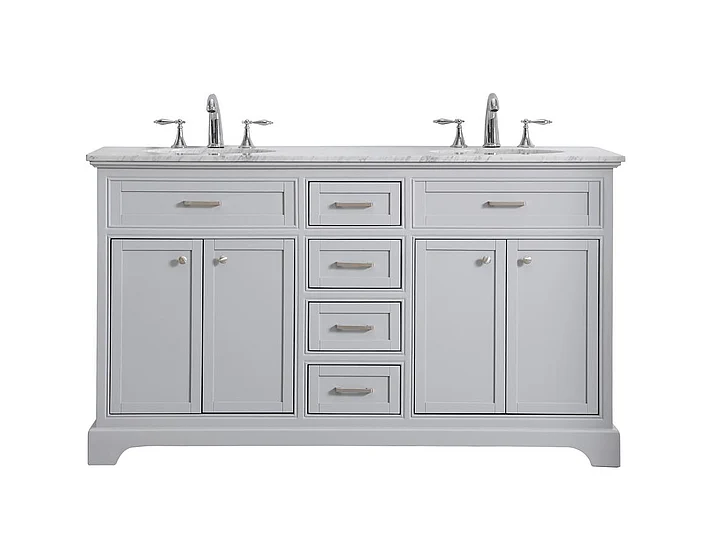 Elegant 60 In. Double Bathroom Vanity Set in Light Grey VF15060DGR