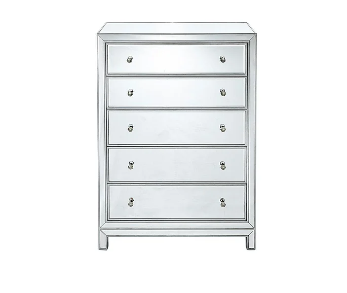 Elegant Chest 5 Drawers 34In. W x 16In. D x 48In. H in Antique Silver Paint MF72026