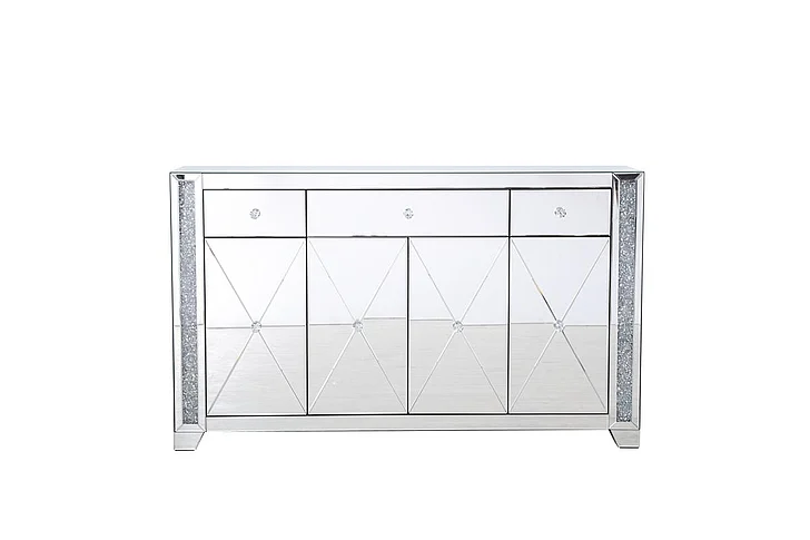 Elegant 60 in Silver Crystal Mirrored Credenza MF92058