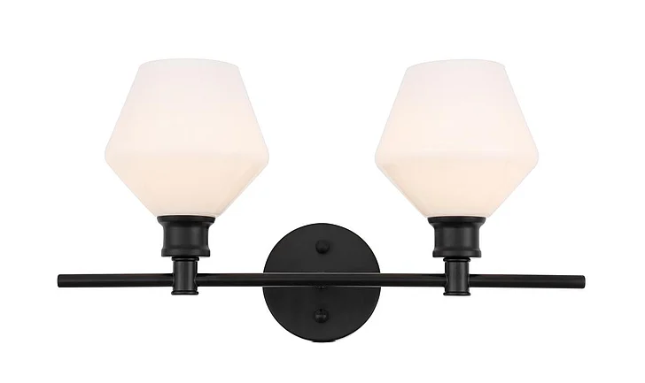 Elegant Gene 2 Light Black and Frosted White Glass Wall Sconce LD2313BK