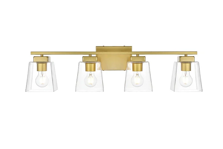 Elegant Merrick 4 Light Brass and Clear Bath Sconce LD7312W32BRA CLOSEOUT