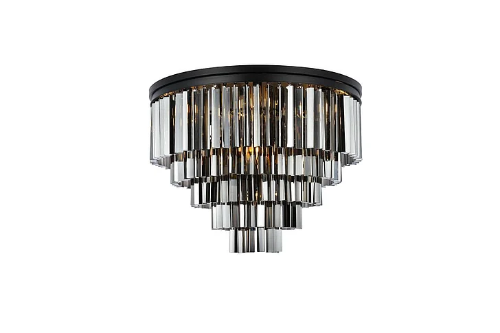 Elegant Sydney 17 Light Matte Black Flush Mount Silver Shade (Grey) Royal Cut Crystal 1201F32MB-SS/RC