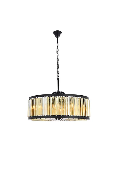 Elegant Chelsea 10 Light Matte Black Chandelier Golden Teak (Smoky) Royal Cut Crystal 1203D35MB-GT/RC