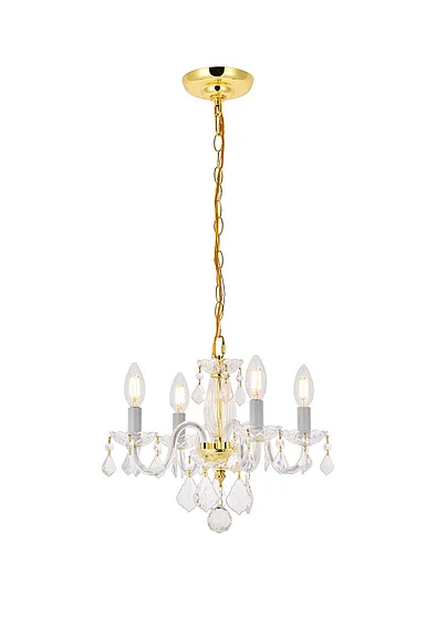 Elegant Rococo 4 Light Gold Pendant Clear Royal Cut Crystal V7804D15G/RC