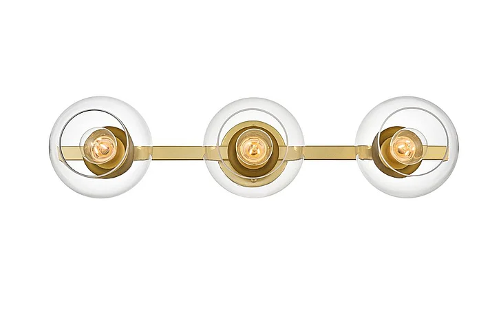 Elegant Rogelio 3 Light Brass and Clear Bath Sconce LD7320W27BRA CLOSEOUT