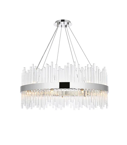 Elegant Dallas 36 In. Round Crystal Pendant in Chrome 3000D36C