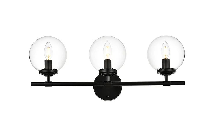 Elegant Ingrid 3 Light Black and Clear Bath Sconce LD7302W24BLK