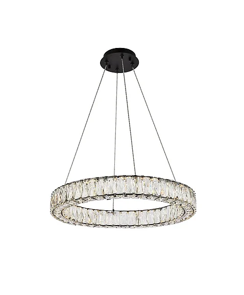 Elegant Monroe 23 In. Led Round Single Pendant in Black 3503D23BK