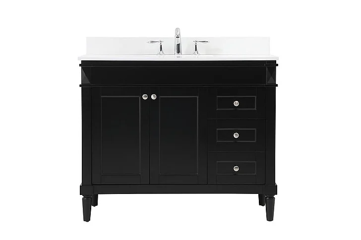 Elegant 42 In. Single Bathroom Vanity in Black with Backsplash VF31842BK-BS