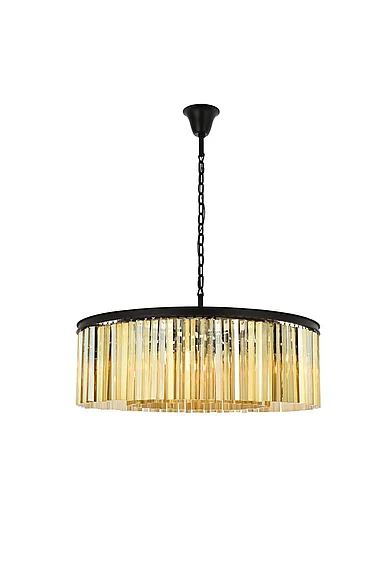 Elegant Sydney 10 Light Matte Black Chandelier Golden Teak (Smoky) Royal Cut Crystal 1208G43MB-GT/RC