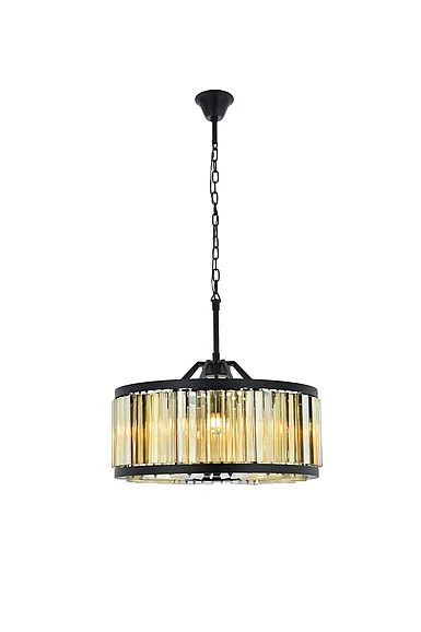Elegant Chelsea 8 Light Matte Black Chandelier Golden Teak (Smoky) Royal Cut Crystal 1203D28MB-GT/RC
