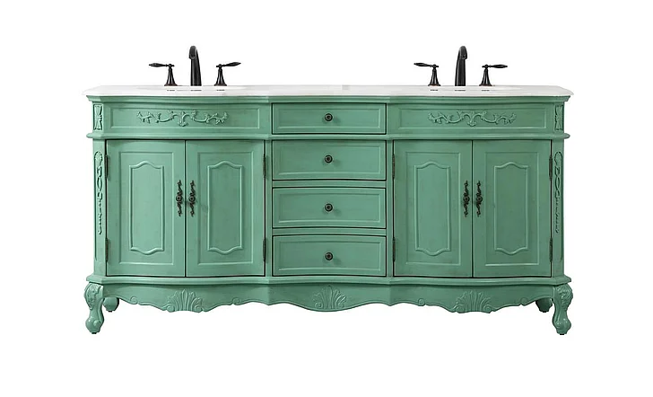 Elegant 72 In. Double Bathroom Vanity in Vintage Mint VF10172DVM
