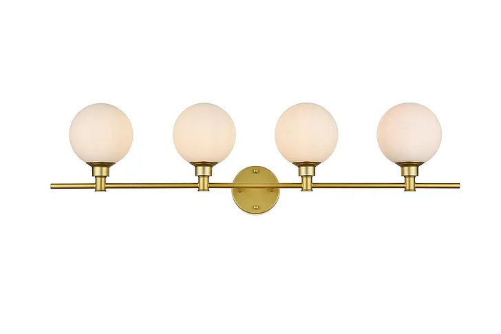 Elegant Cordelia 4 Light Brass and Frosted White Bath Sconce LD7317W38BRA CLOSEOUT