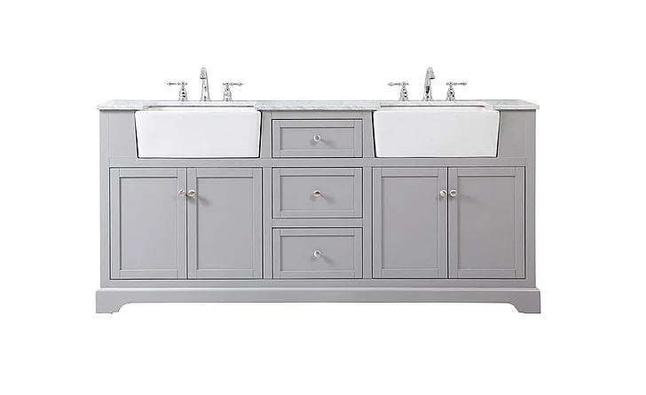 Elegant 72 In. Double Bathroom Vanity in Grey VF60272DGR