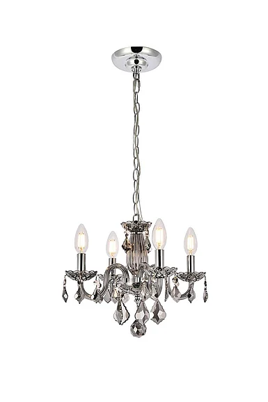 Elegant Rococo 4 Light Silver Shade Pendant Silver Shade (Grey) Royal Cut Crystal V7804D15SS-SS/RC