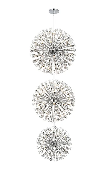 Elegant Vera 48 In. Three Tiers Crystal Starburst Chandelier in Chrome 2500G48L3C