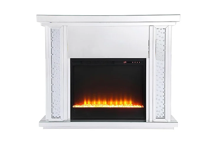 Elegant 47.5 In. Crystal Mirrored Mantle with Crystal Insert Fireplace MF9901-F2