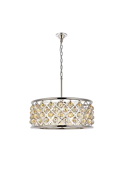 Elegant Madison 6 Light Polished Nickel Chandelier Golden Teak (Smoky) Royal Cut Crystal 1214D25PN-GT/RC