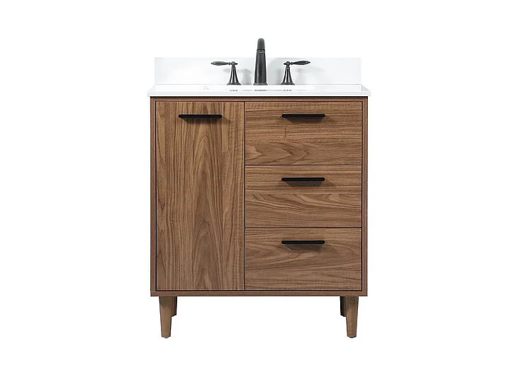 Elegant 30 In. Single Bathroom Vanity in Walnut Brown with Backsplash VF47030WB-BS
