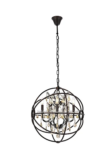 Elegant Geneva 5 Light Dark Bronze Pendant Golden Teak (Smoky) Royal Cut Crystal 1130D20DB-GT/RC