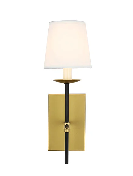 Elegant Eclipse 1 Light Brass and Black and White Shade Wall Sconce LD6102W4BRBK CLOSEOUT