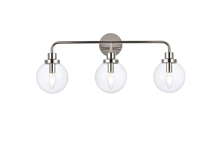 Elegant Hanson 3 Lights Bath Sconce in Polished Nickel with Clear Shade LD7035W28PN