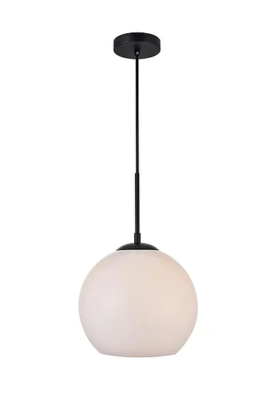 Elegant Baxter 1 Light Black Pendant with Frosted White Glass LD2213BK