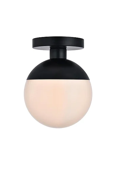 Elegant Eclipse 1 Light Black Flush Mount with Frosted White Glass LD6050BK