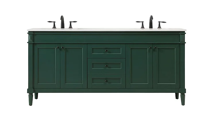Elegant 72 In. Double Bathroom Vanity in Green VF31872DGN