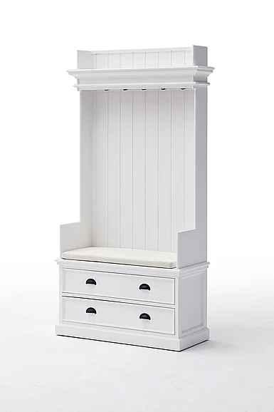 Nova Solo Halifax Entryway Coat Rack & Bench Unit in White CA581