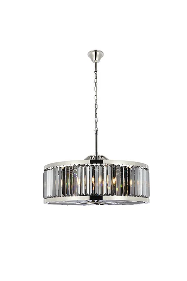 Elegant Chelsea 10 Light Polished Nickel Chandelier Silver Shade (Grey) Royal Cut Crystal 1233D35PN-SS/RC