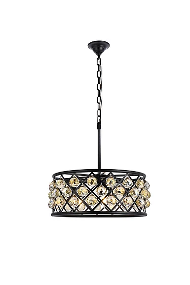 Elegant Madison 5 Light Matte Black Chandelier Golden Teak (Smoky) Royal Cut Crystal 1214D20MB-GT/RC