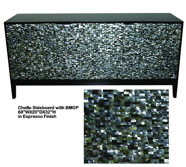 Indo Puri Chelle 3 Door Sideboard with Black Mother of Pearl in Espresso