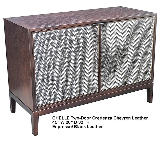 Indo Puri Chelle 2 Door Credenza with Chevron Leather in Espresso