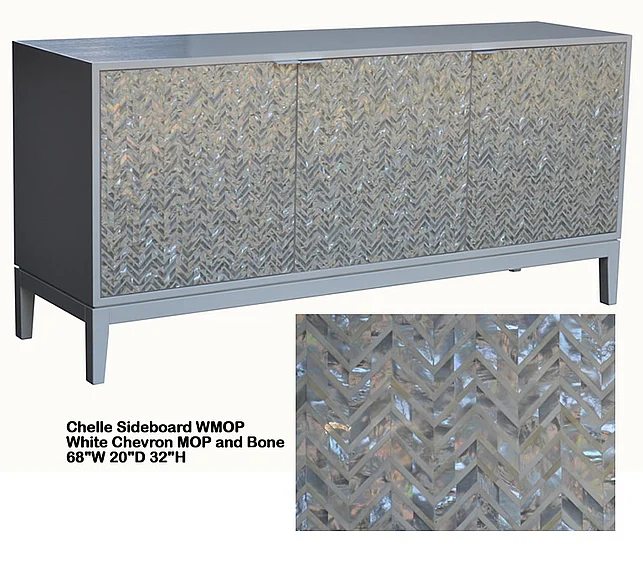 Indo Puri Chelle 3 Door Sideboard with Chevron Mother of Pearl in Bone