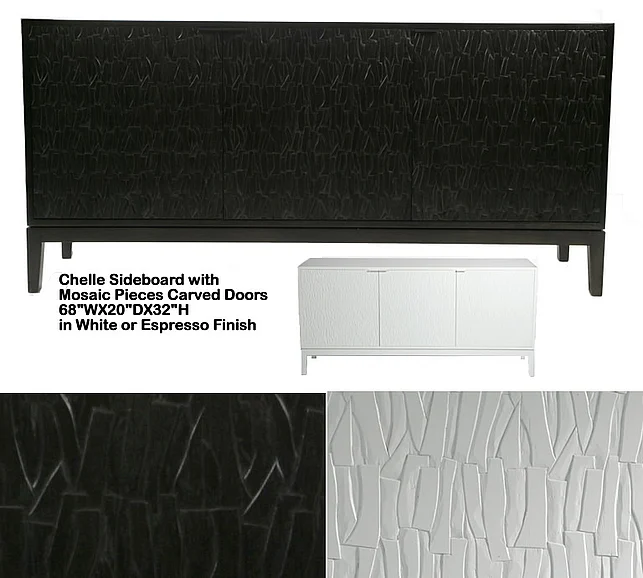 Indo Puri Chelle 3 Door Carving Sideboard in White