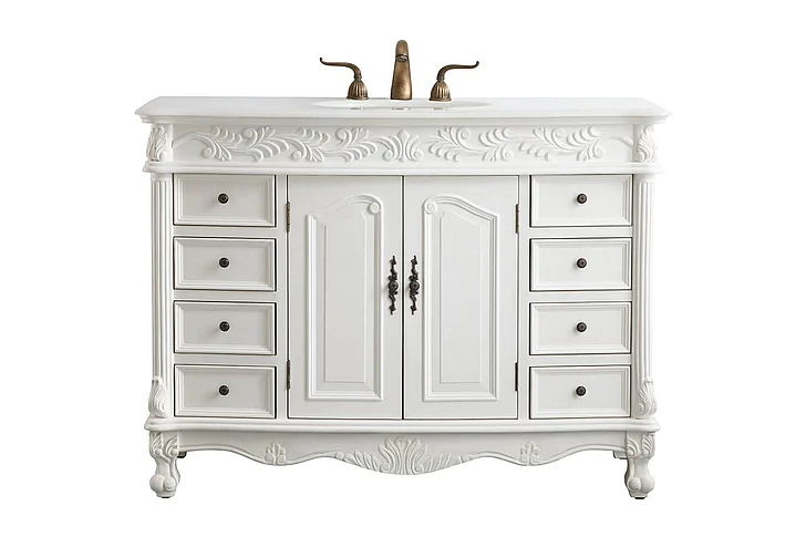 Elegant 48 In. Single Bathroom Vanity in Antique White with Ivory White Engineered Marble VF-1039-VW