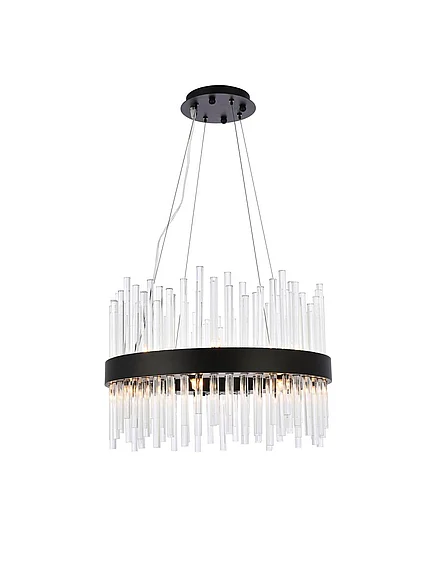 Elegant Dallas 20 In. Round Crystal Pendant in Black 3000D20BK