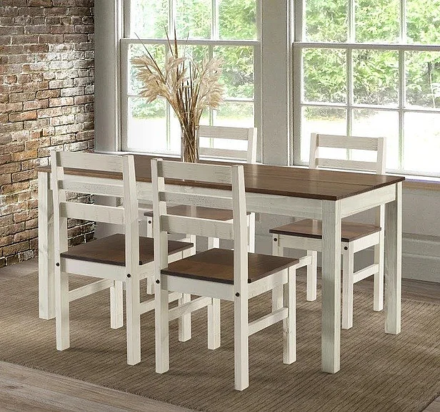 Pine Crafter Furniture Dash Wood Dining Room Set in White Distressed