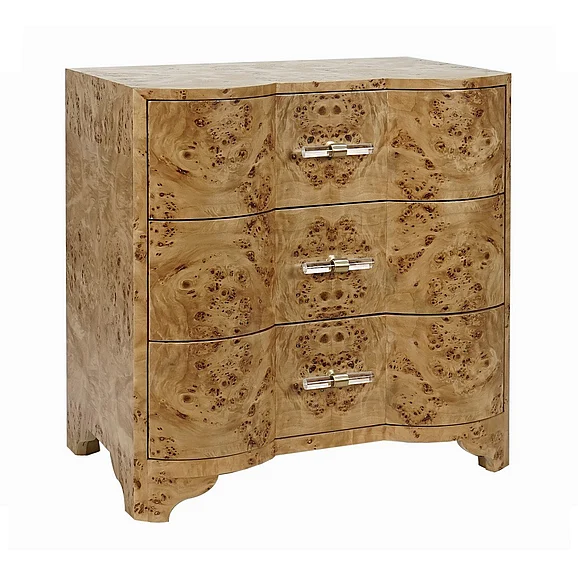 Worlds Away Calvin Three Drawer Side Table in Burl Wood CALVIN BW