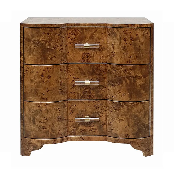 Worlds Away Calvin Three Drawer Side Table in Dark Burl Wood CALVIN DBW
