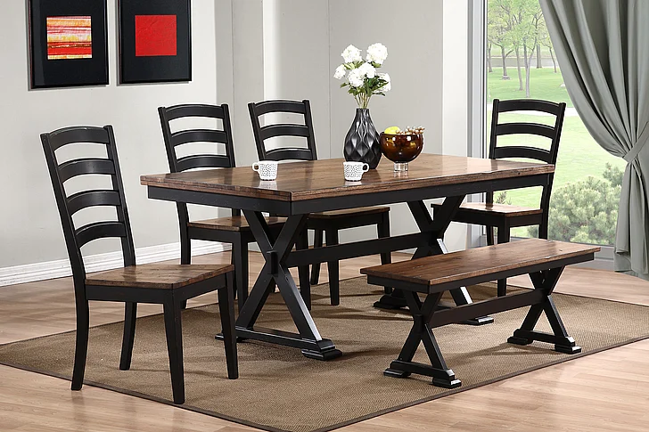 Urban Styles Cambridge 7pc Rectangular Dining Set in Rustic Oak and Black