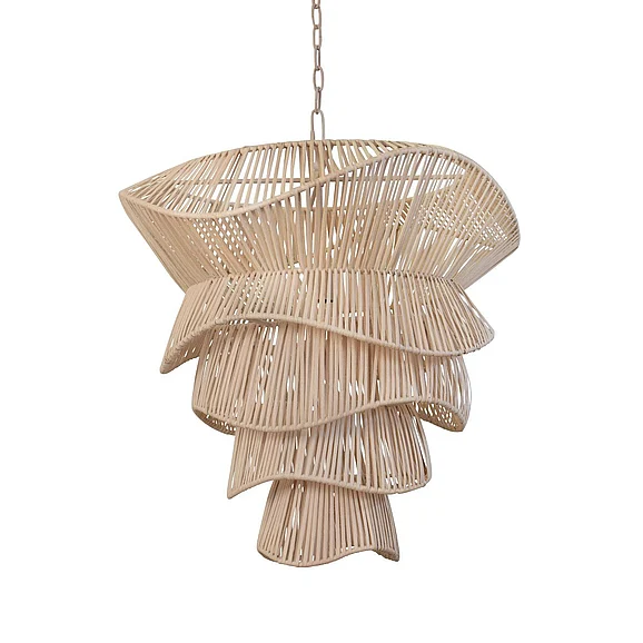 Worlds Away Modern Tiered Organic Pendant Spun in Bleached Rattan CAMBRY