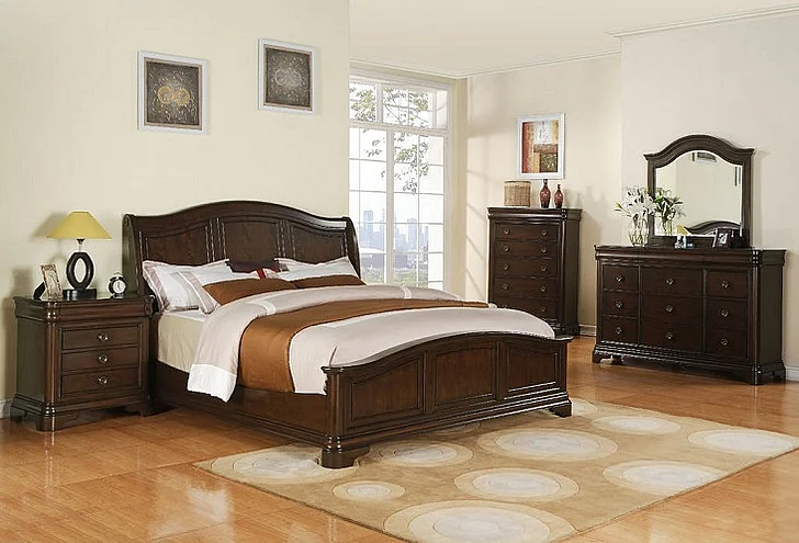 Elements International Cameron 2-Piece Sleigh Bedroom Set w/ Low Footboard in Dark Cherry